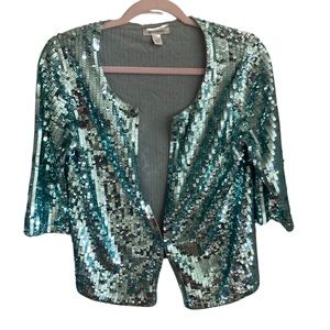 Boston Proper Turquoise/Ice Blue Sequin Cardigan size Small